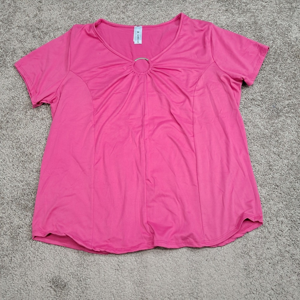 M-Fasis Womens Pink Short Sleeve O-Ring Gathered Neck Knit Top Medium